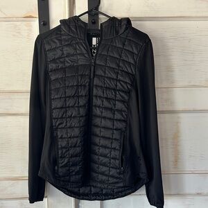 MNY Black Quilted Hooded Hybrid Puffer Jacket